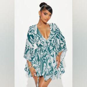 Nanami mini dress teal & white combo